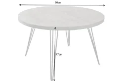 Runder Esstisch SCORPION 80cm grau Mangoholz massiv schwarze Metallbeine Hairpin Legs