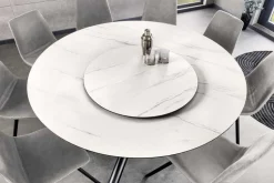 Runder Esstisch SPIN 150cm weiß mit 360° drehbarer Servierplatte Marmor Keramik schwarz