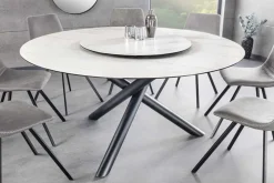 Runder Esstisch SPIN 150cm weiß mit 360° drehbarer Servierplatte Marmor Keramik schwarz