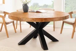 Runder Esstisch THOR 140cm natur massives Mangoholz schwarzes Metallgestell