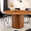Runder Esstisch TRES CHIC 140cm braun Sheeshamholz stone finish massiv mit Säulenfuß