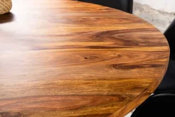Runder Esstisch TRES CHIC 120cm braun Sheeshamholz stone finish massiv mit Säulenfuß
