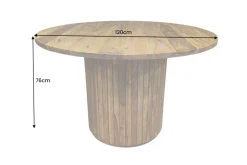 Runder Esstisch TRES CHIC 120cm braun Sheeshamholz stone finish massiv mit Säulenfuß