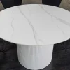 Runder Esstisch UNIQUE 120cm weiß Keramik mit Säulenfuß