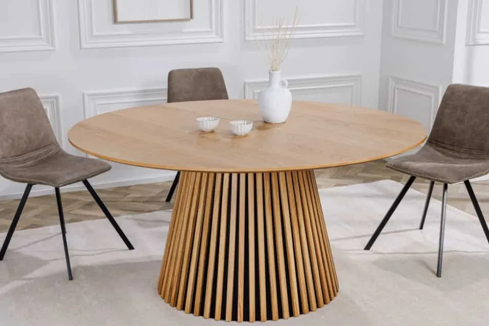 Runder Esstisch VALHALLA WOOD 120cm natur Eichenholz Säulenfuß