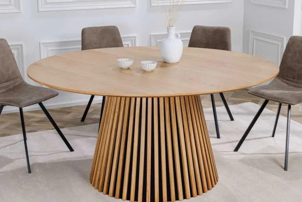 Runder Esstisch VALHALLA WOOD 120cm natur Eichenholz Säulenfuß