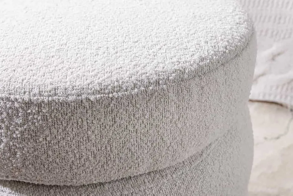 Runder Hocker VOGUE 50cm creme weiß Bouclé Polsterhocker mit Stauraum