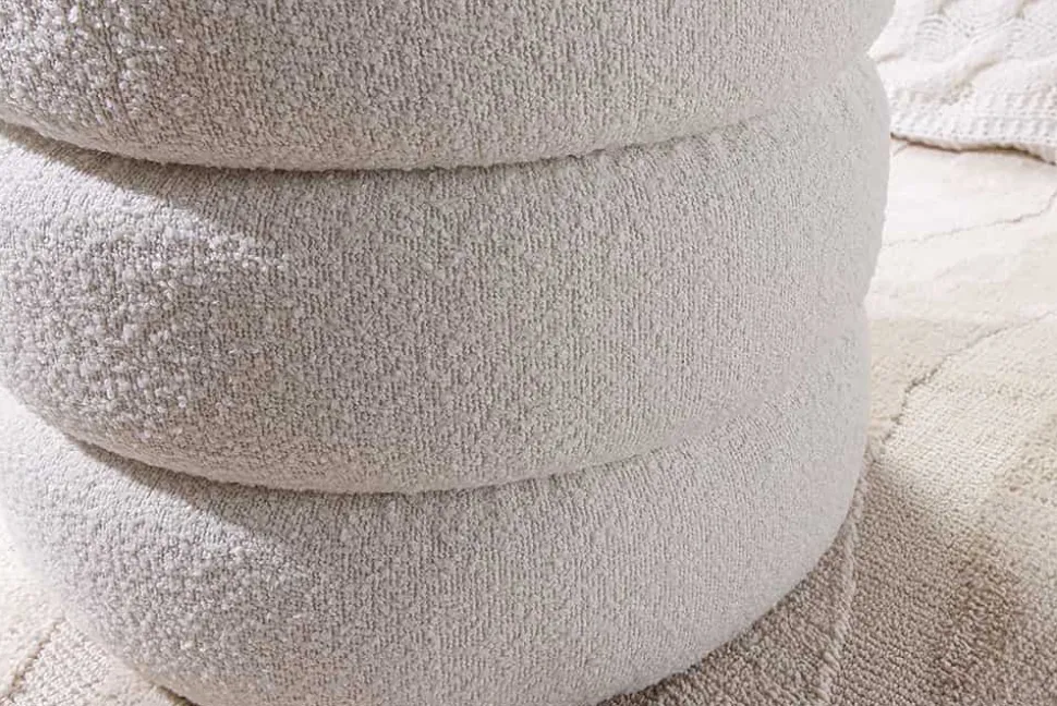 Runder Hocker VOGUE 50cm creme weiß Bouclé Polsterhocker mit Stauraum