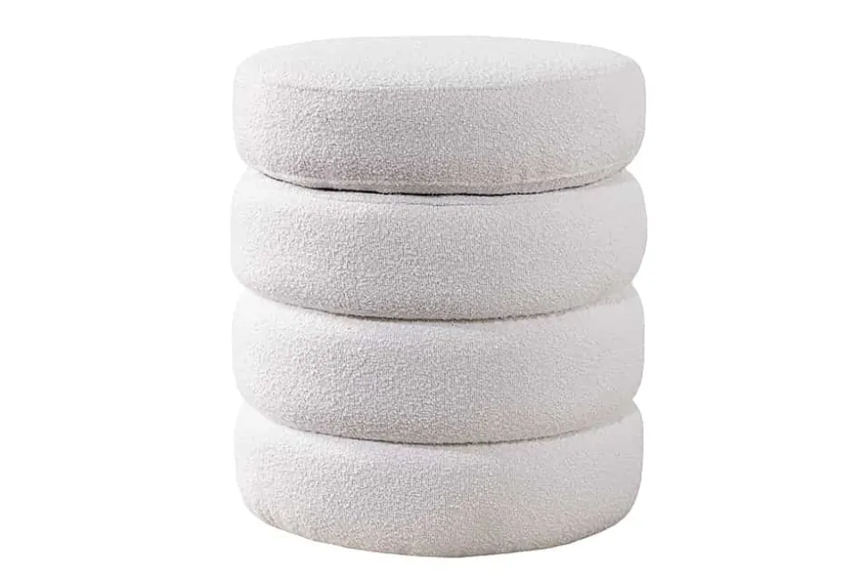 Runder Hocker VOGUE 50cm creme weiß Bouclé Polsterhocker mit Stauraum