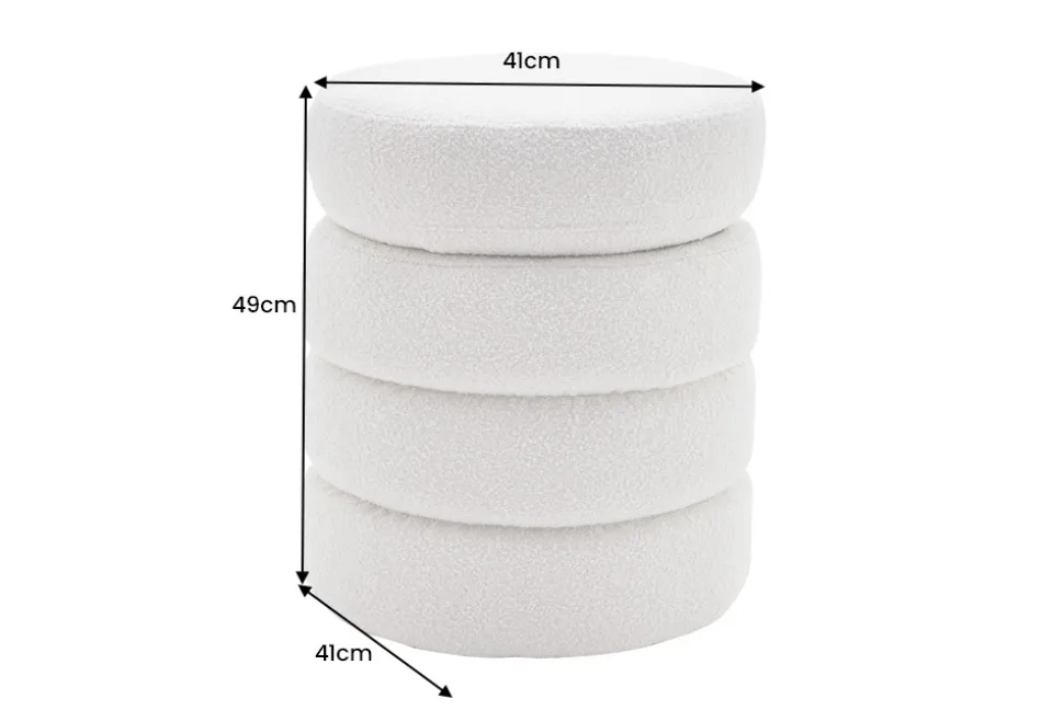 Runder Hocker VOGUE 50cm creme weiß Bouclé Polsterhocker mit Stauraum