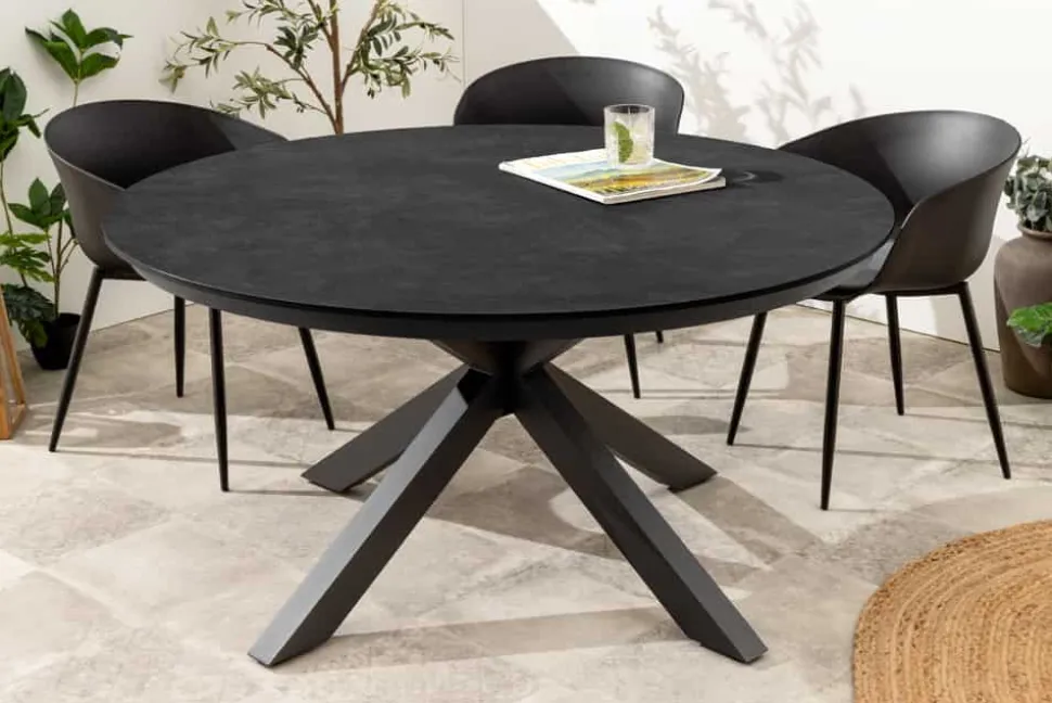Runder In- und Outdoor Esstisch GALAXY 120cm anthrazit Keramik Aluminium Gartentisch