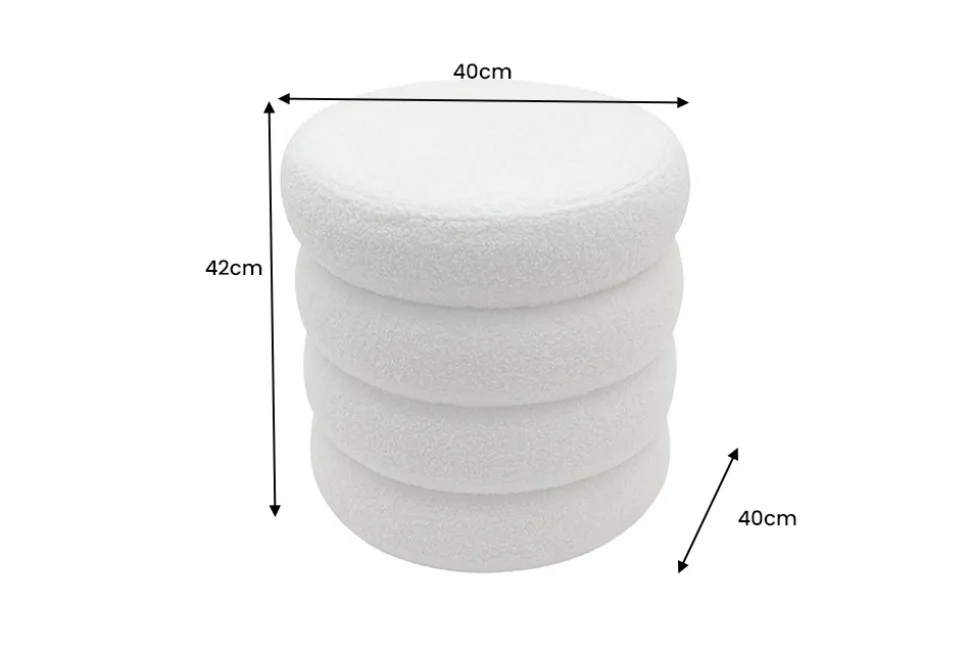 Runder Polsterhocker VOGUE 40cm weiß Bouclé mit Stauraum