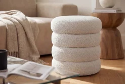 Runder Polsterhocker VOGUE 40cm weiß Bouclé mit Stauraum