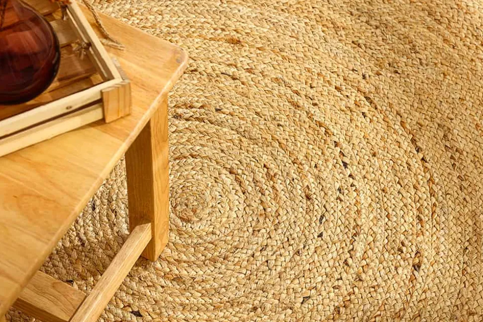 Runder Teppich PURE NATURE 120cm Jute handgewebt Flachgewebe