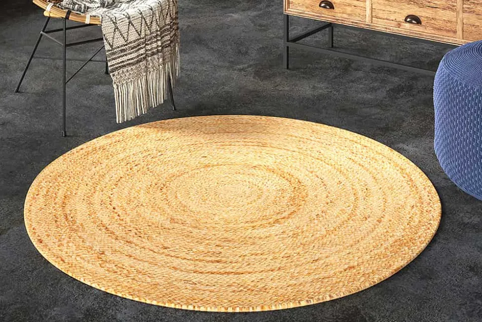 Runder Teppich PURE NATURE 150cm Jute handgewebt Flachgewebe