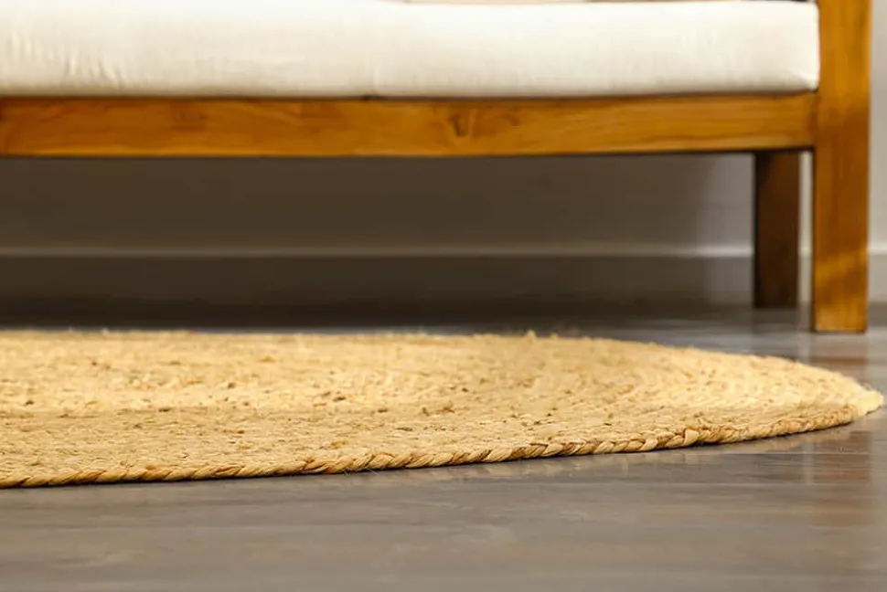 Runder Teppich PURE NATURE 150cm Jute handgewebt Flachgewebe