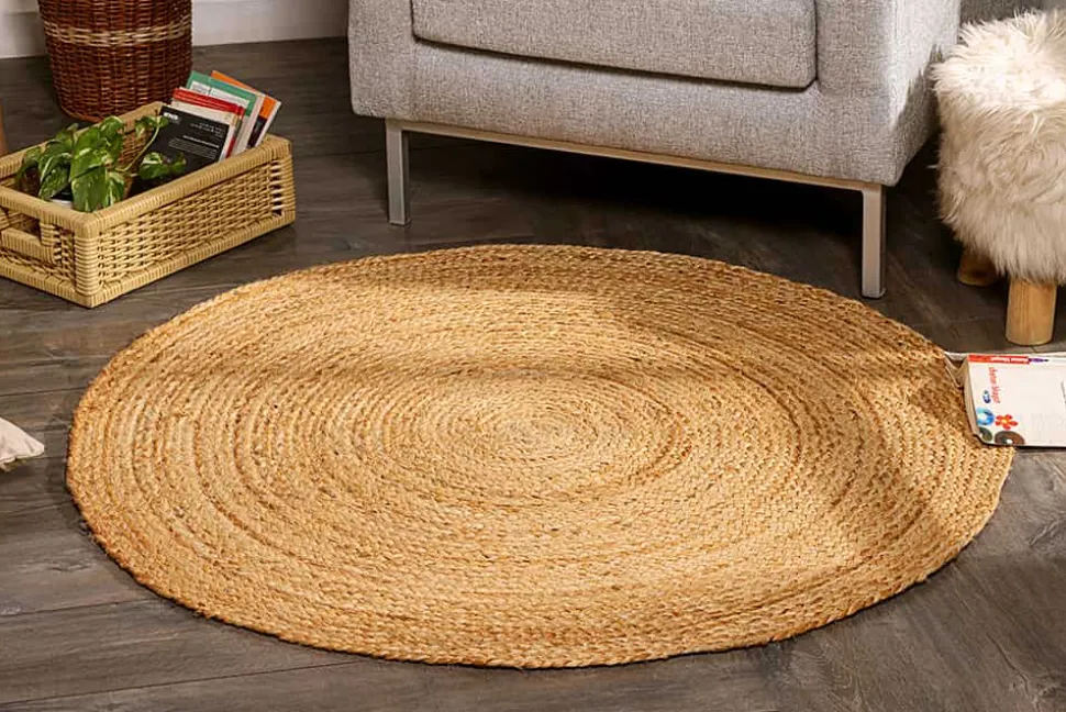 Runder Teppich PURE NATURE 150cm Jute handgewebt Flachgewebe