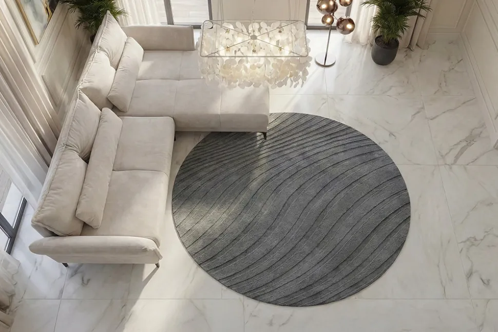 Runder Teppich WAVE 230cm anthrazit 3D strukturierter Kurzflor Indoor Hoch-Tief-Effekt