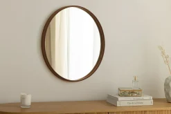 Runder Wandspiegel PORTRAIT 70cm braun in Walnussholz-Design
