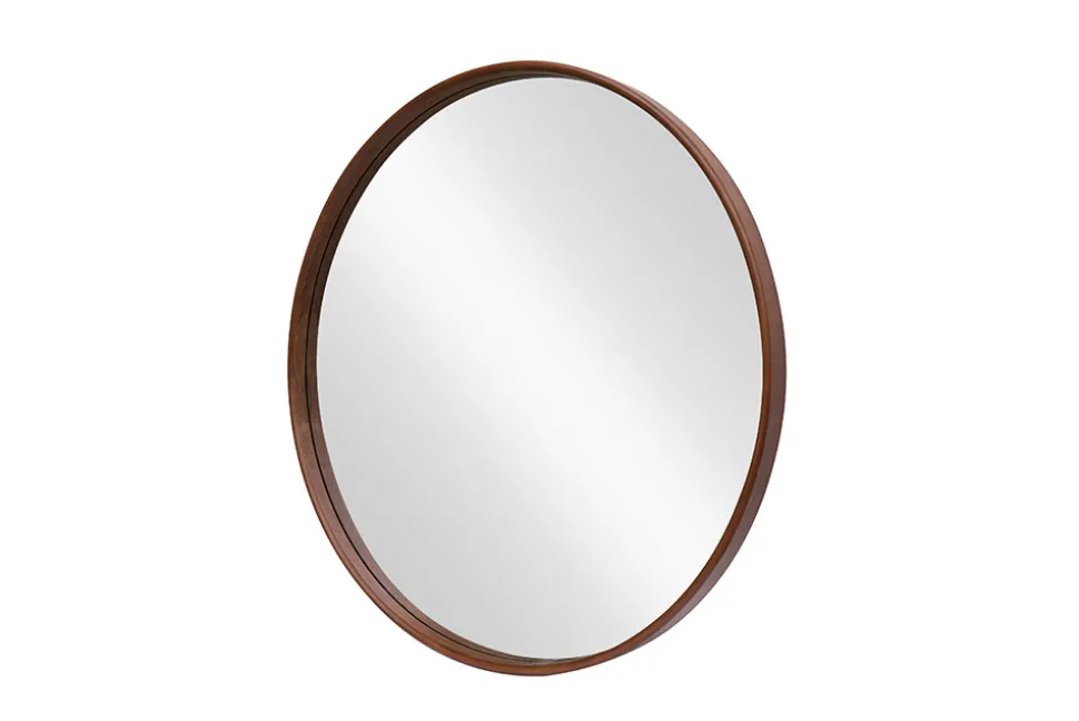Runder Wandspiegel PORTRAIT 70cm braun in Walnussholz-Design