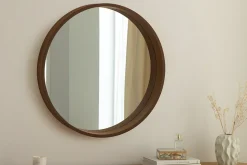Runder Wandspiegel PORTRAIT 70cm braun Echtholzfurnier in Walnussholz-Design