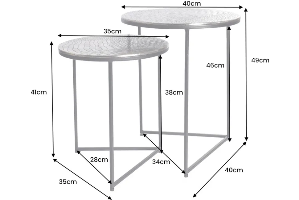 Rundes 2er Set Beistelltisch ELEMENTS 50cm silber antik Krokodil-Design handmade
