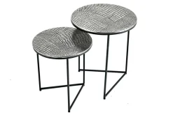Rundes 2er Set Beistelltisch ELEMENTS 50cm silber antik Krokodil-Design handmade