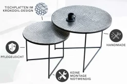 Rundes 2er Set Couchtisch ELEMENTS 60cm silber antik Krokodil-Design handmade