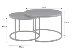 Rundes 2er Set Couchtische ELEGANCE 75cm anthrazit Keramik schwarz Metall