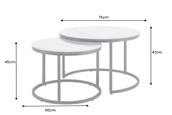 Rundes 2er Set Couchtische ELEGANCE 75cm weiß Keramik schwarz Metall