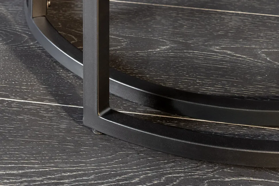 Rundes 2er Set Couchtische ELEGANCE 75cm weiß Keramik schwarz Metall