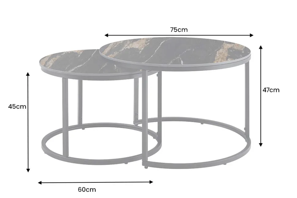 Rundes 2er Set Couchtische ELEGANCE 75cm schwarz gold sand Aurora Oro Keramik