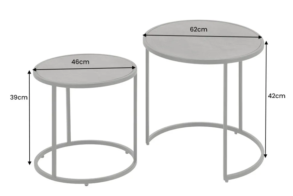 Rundes 2er Set Couchtische MOUNTAIN SOUL 60cm schwarz Naturstein Design Metall