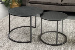 Rundes 2er Set Couchtische MOUNTAIN SOUL 60cm schwarz Naturstein Design Metall