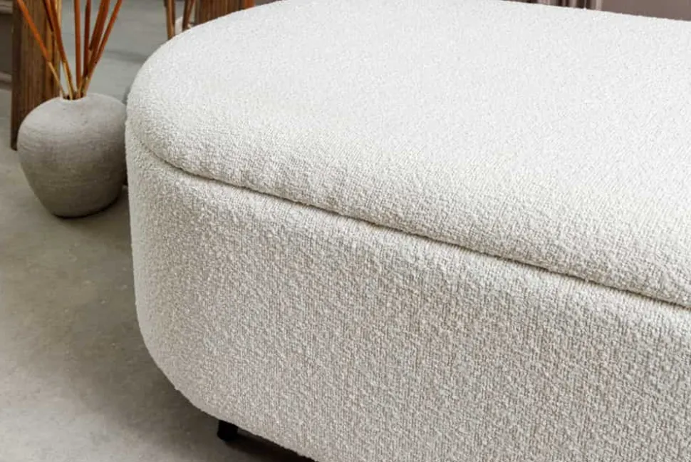 Scandinavische Polsterbank VOGUE 110cm weiß Bouclé schwarz Sitzbank mit Stauraum