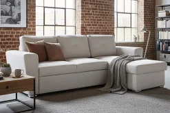 Schlafecksofa APARTMENT 245cm beige Strukturstoff inkl. Stauraum beidseitig aufbaubar