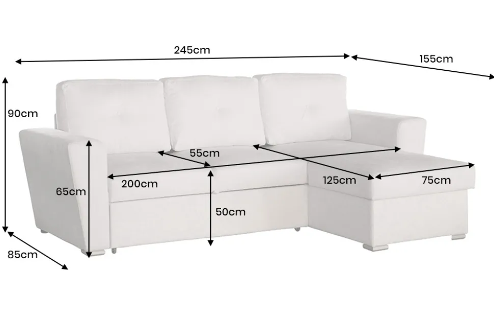 Schlafecksofa APARTMENT 245cm beige Strukturstoff inkl. Stauraum beidseitig aufbaubar