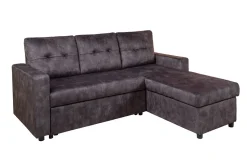 Schlafecksofa APARTMENT 205cm grau Samt 3-Sitzer inkl. Stauraum beidseitig aufbaubar