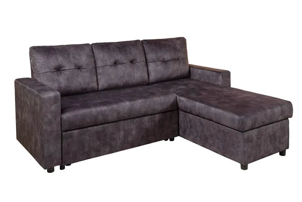 Schlafecksofa APARTMENT 205cm grau Samt 3-Sitzer inkl. Stauraum beidseitig aufbaubar