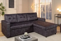 Schlafecksofa APARTMENT 205cm grau Samt 3-Sitzer inkl. Stauraum beidseitig aufbaubar