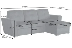 Schlafecksofa APARTMENT 245cm grau Strukturstoff inkl. Stauraum beidseitig aufbaubar