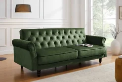 3-Sitzer Sofa MAISON BELLE AFFAIRE 220cm moosgrün Vogue Velours Samt Schlaffunktion