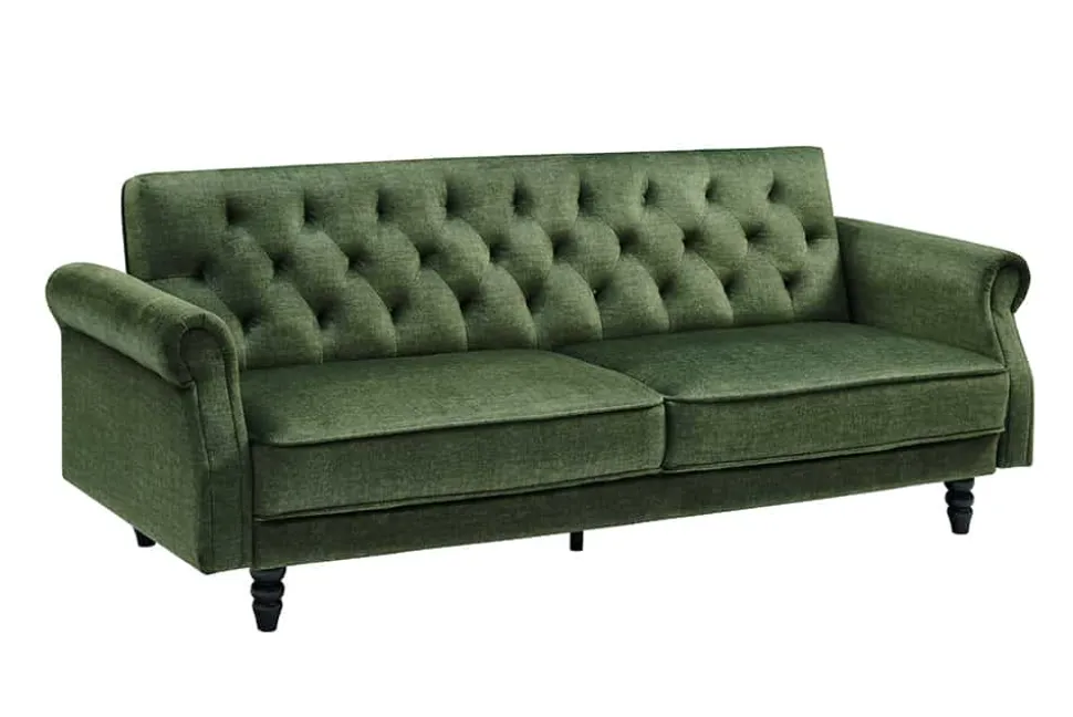 3-Sitzer Sofa MAISON BELLE AFFAIRE 220cm moosgrün Vogue Velours Samt Schlaffunktion