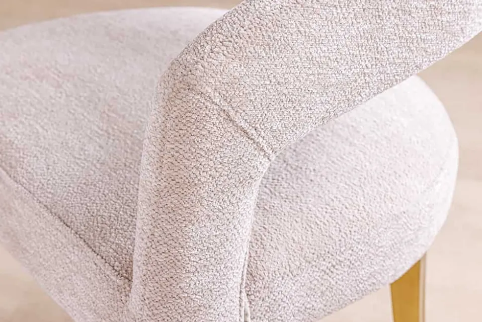 Skandinavischer Stuhl BOUTIQUE beige Strukturstoff brushed champagner gold Metall