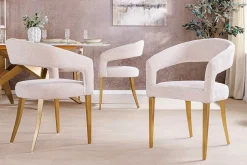 Skandinavischer Stuhl BOUTIQUE beige Strukturstoff brushed champagner gold Metall