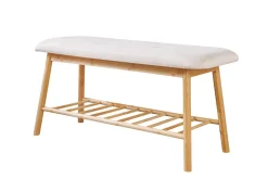 Stilvolle Schuhbank ZEN-BO 90cm natur beige Bambus Regal Sitzbank mit Stauraum