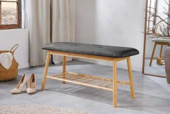 Stilvolle Schuhbank ZEN-BO 90cm natur grau Bambus Regal Sitzbank mit Stauraum
