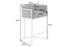 Stilvoller Barhocker ELEGANCE grau Samt silber Edelstahl mit Armlehne und Fußablage