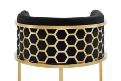 Stilvoller Barhocker ELEGANCE schwarz Samt gold Edelstahl mit Armlehne und Fußablage