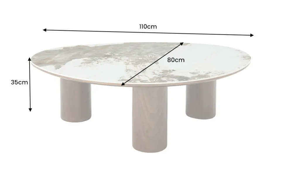 Stilvoller Couchtisch ORGANIKO 110cm weiß braun Walnuss Pandora Keramik